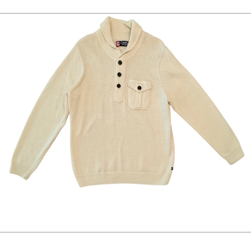 NWOT Chaps Y2K Vintage Cream V-Neck Sweater w/ Ribbed Collar Size Large